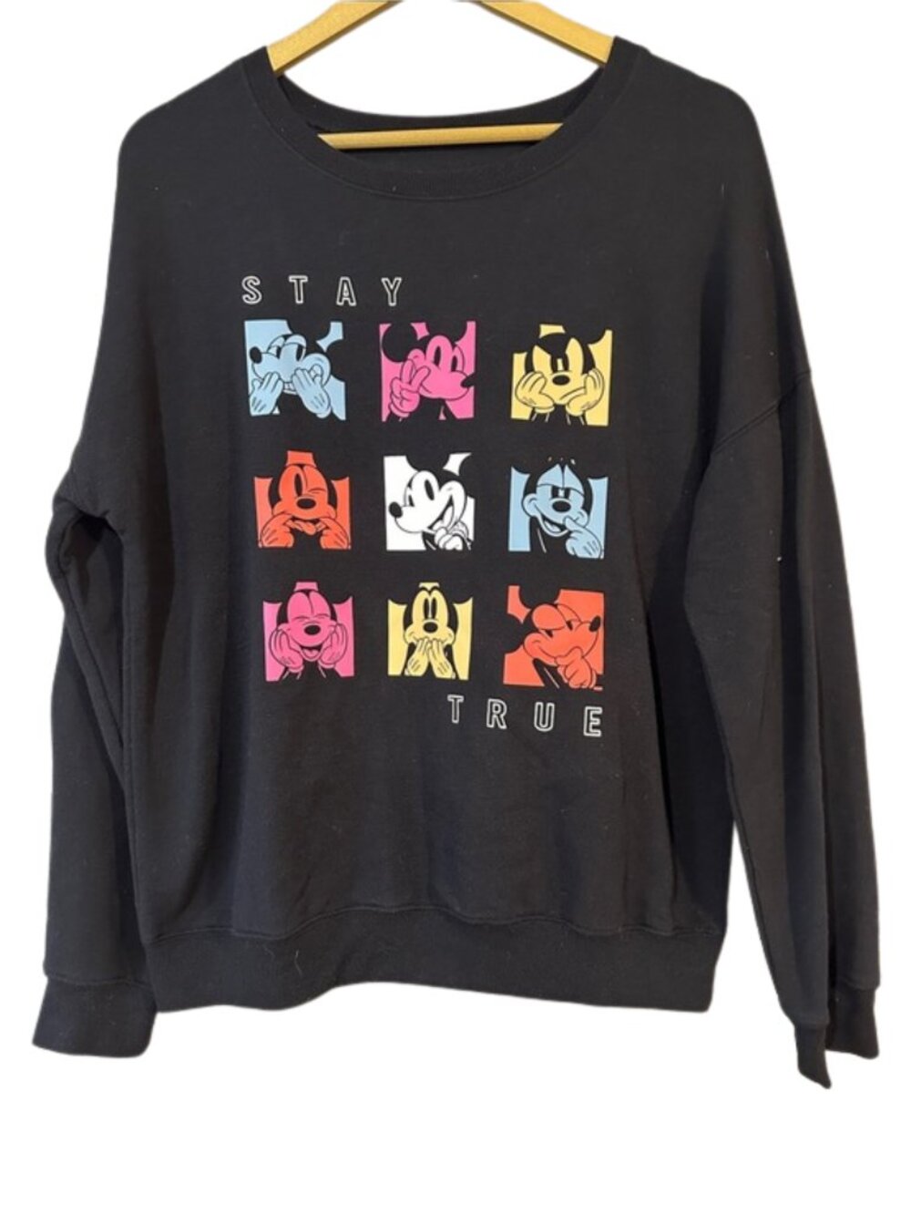 Disney Mickey Mouse Stay True Graphic Sweatshirt Women’s Size M Black Crewneck